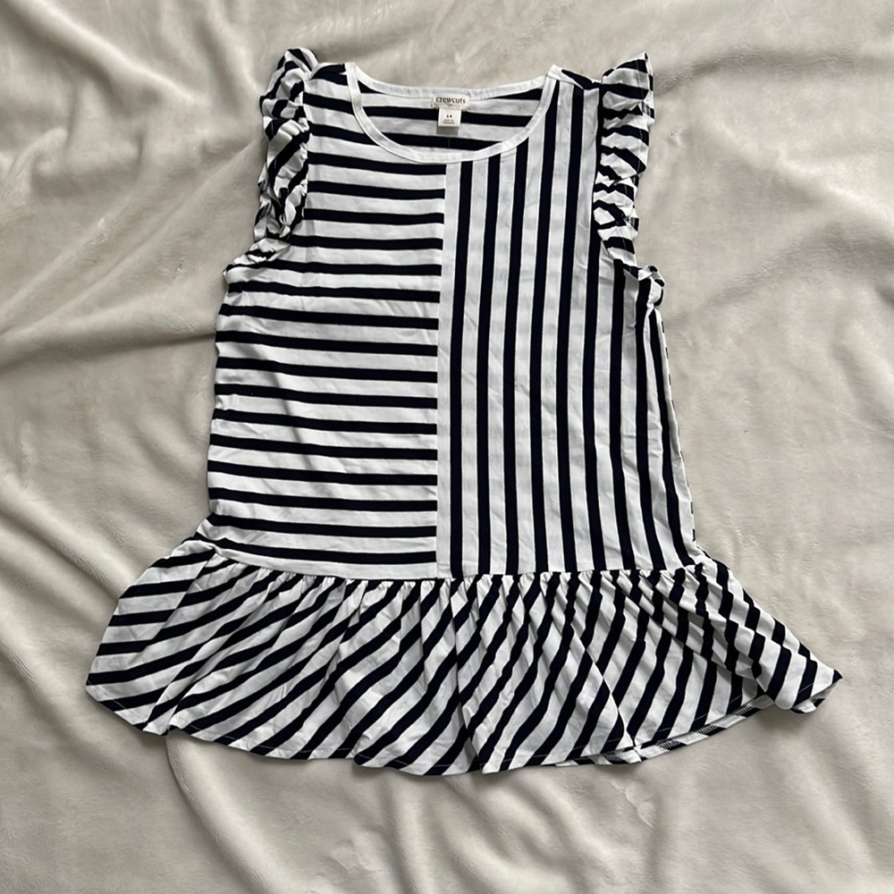 Crewcut GIRLS' FLUTTER-SLEEVE PEPLUM TEE IN STRIPE-size 14 (BNWT)